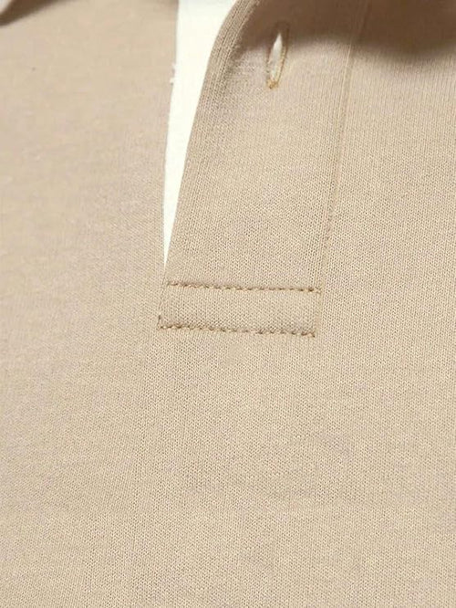 BEIGE REGULAR FIT COTTON RUGBY SHIRT